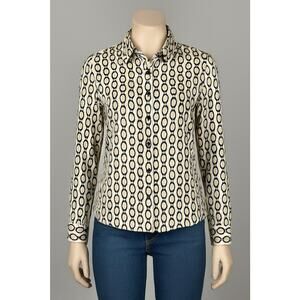 Women’s Blouse XS Cupcakes and Cashmere Chain Link Print Button-Up Satin Look